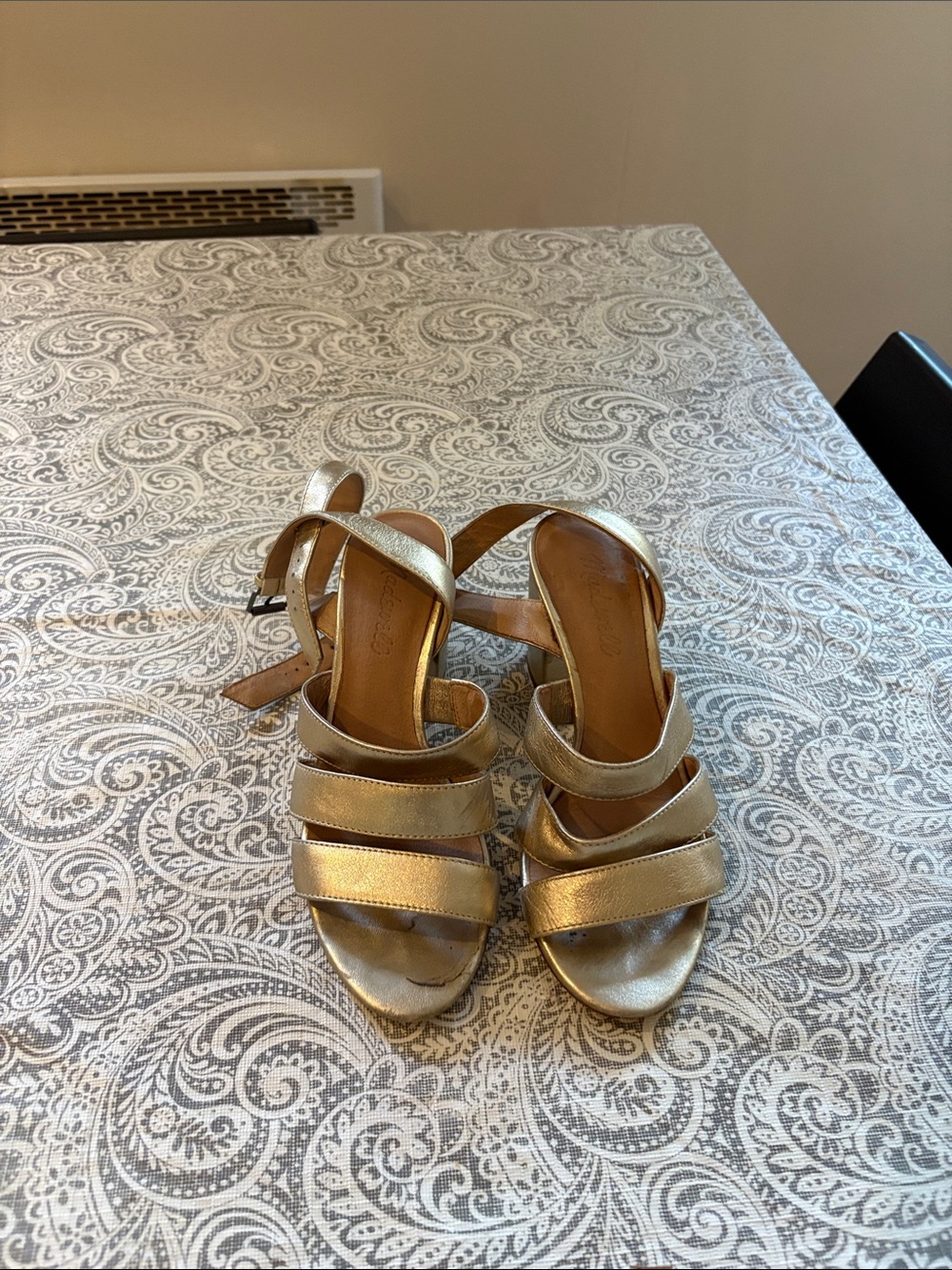 Madewell Metallic Gold Strappy Block Heel Sandals